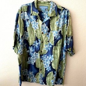 Bermuda Bay Mens 100% Silk Hawaiian Short Sleeve Button Front Shirt Size Large